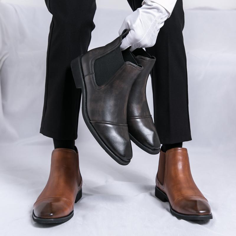 Größe 38-46 Business Herren Chelsea Lederstiefel American Casual Bequem Business Büro Markenstiefel Gesellschaftsstiefel Schwarz Braun