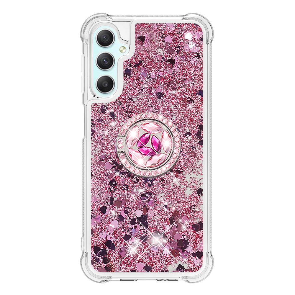 

For Samsung Galaxy A24 4G (162.1 x 77.6 x 8.3mm) TPU Case with Kickstand Quicksand Shockproof Cover Rose Gold/Hearts