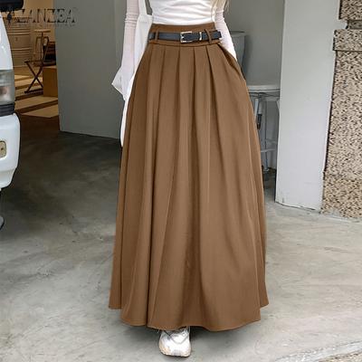 Women's High Waist Pleated Solid Color Loose A-Line Skirt