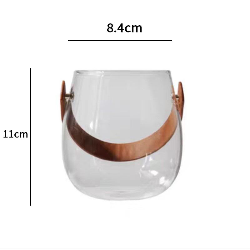 High End Vase Home Decor Storage Ornament Candle Holder Hydroponic Leather Handle Glass Vase