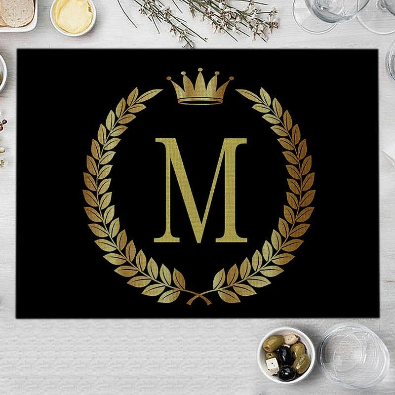 1PC Home Decor Black Gold Letter Printing Linen Placemat for Dining Table Drink Coaster Home Decoration Modern Kitchen Cup Pads