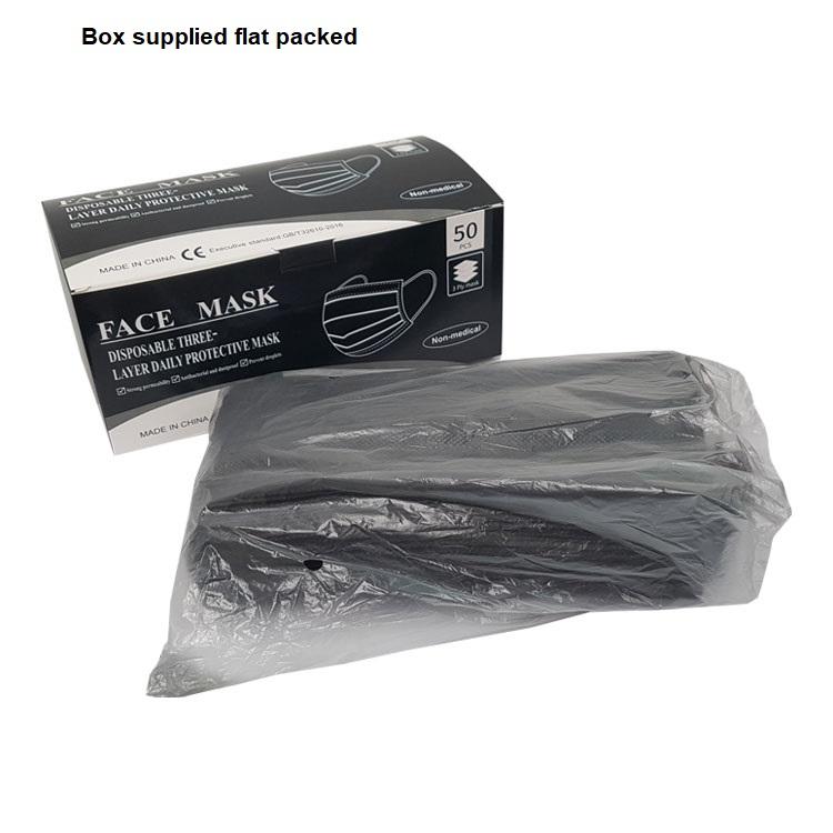 Disposable Face Mask 3ply Black 50pk