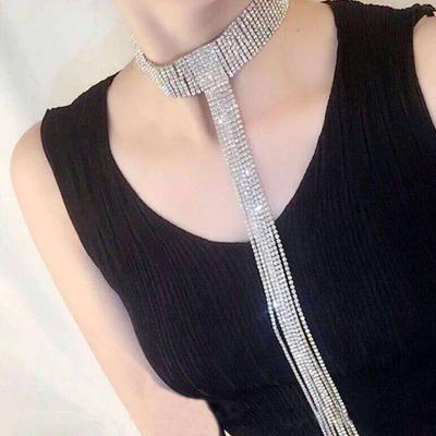 JMXD European American Luxury Long Layered Tassel Crystal Choker Necklace for Women Fashion Jewelry Accessories Party Wear Body Chain Iced Out