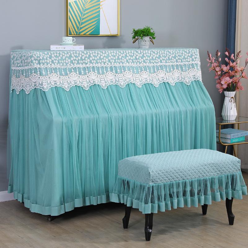 Husă de praf de pian din dantelă albă franceză Acoperire completă Husă de bancă de pian de lux de lux Set de pian electronic de uz casnic Pachet complet