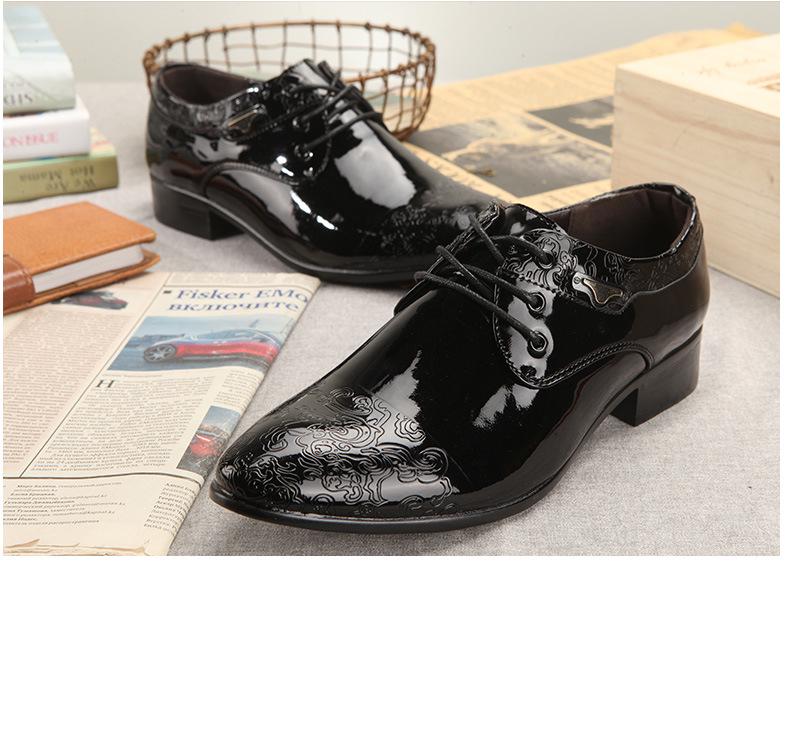Men's European Style Glossy Patent Leather Pointed Toe Lace-up Formal Shoes