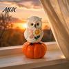 Small Pumpkin Statue Gift Fall Owl Figurine, Resin On with Tabletop Ornaments Sunflower for Autumn Thanksgiving Indoor Tabletop, Mantel, Fireplace,