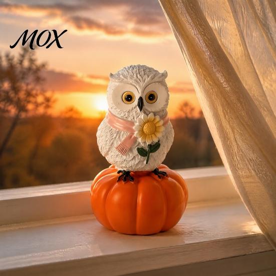 Small Pumpkin Statue Gift Fall Owl Figurine, Resin On with Tabletop Ornaments Sunflower for Autumn Thanksgiving Indoor Tabletop, Mantel, Fireplace,