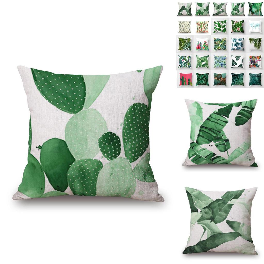 Luxuriöser Kissenbezug aus Baumwolle und Leinen mit grünen Blättern zur Dekoration von Sofa und Auto