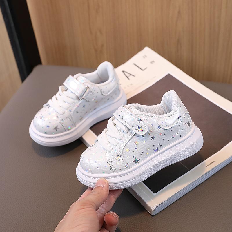 

New Spring and Autumn Children s Sneakers, Boys Shoes, Star Sports Shoes, Girls Casual Shoes, Girls Autumn Shiny Leather Shoes 21 белый