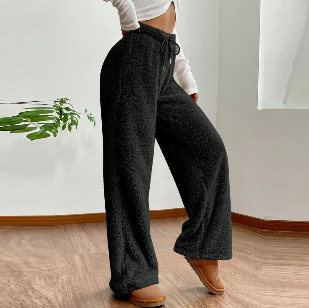Autumn Winter Women's Trousers Streetwear Drawstring Casual Slim Pants Solid Versatile Warm Trousers Female Clothing