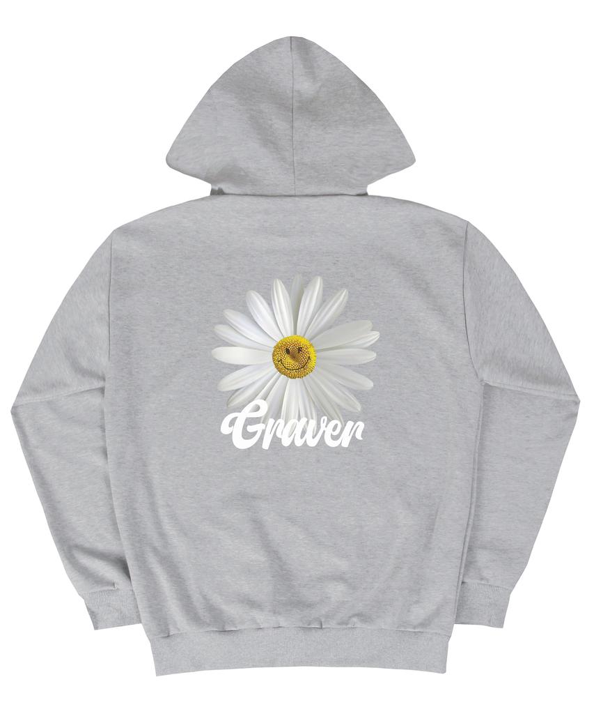 [Unisex] White Daisy Flower Smile Hoodie_Gray