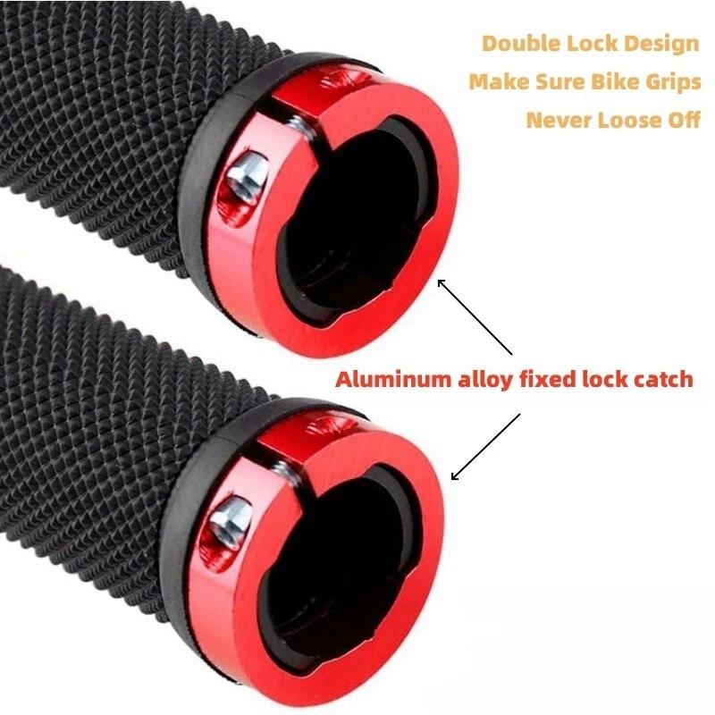 Bicycle Rubber Grips Alloy Lock Non-Slip Rubber Bicycle Handlebar Grips Double Aluminum Lock On Locking Bicycle Handlebar Grips