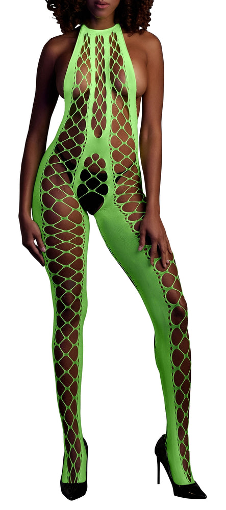 Neon Green Fishnet Backless Jumpsuit - Ouch! Glow - Combinations