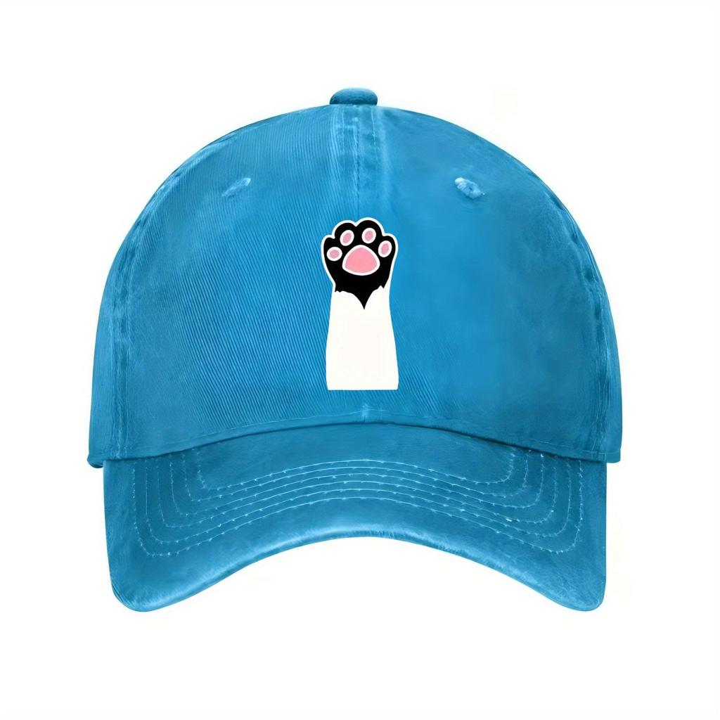 Cute Cat Paw Print Baseball Cap Black Unisex Cotton Adjustable Casual Summer Hat