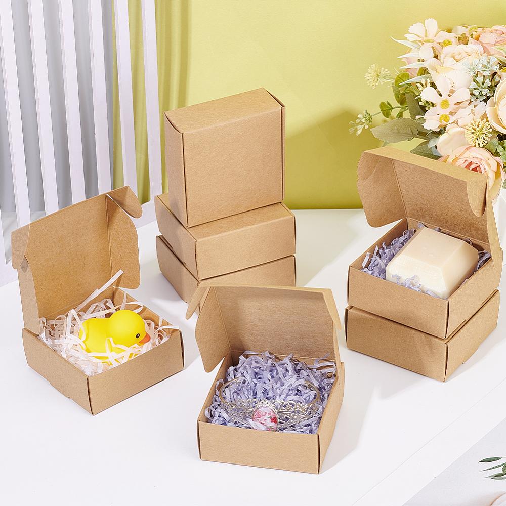 50pcs Kraft Paper Box Folding Box Square Tan 8.5x8.5x3.5cm