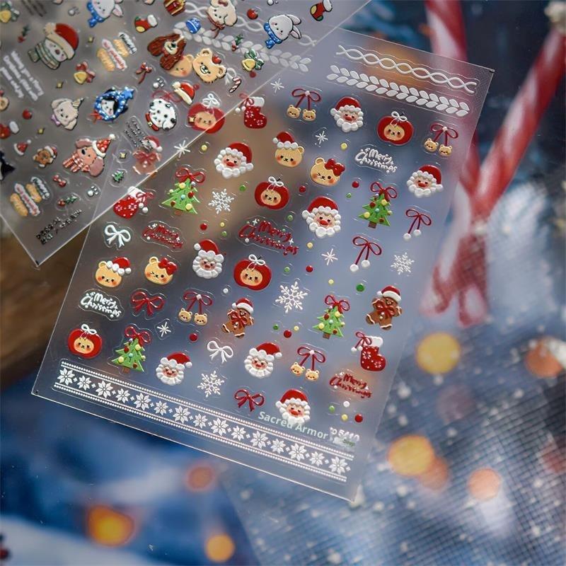 

Cute Christmas Style Animal Bear Puppy Print Bow Snowflake Snowman Christmas Tree Nail Art Stickers Girly Women Nail Decor Gifts