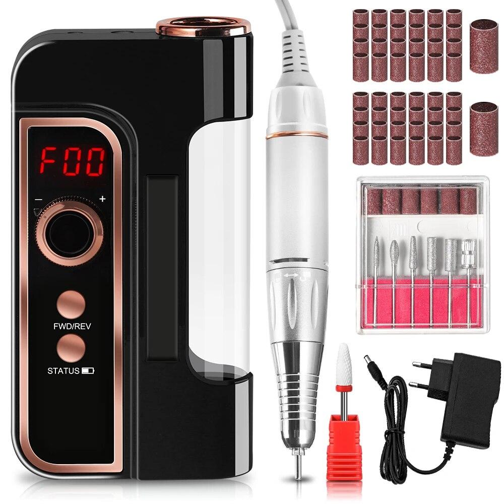 

Портативная электрическая дрель для ногтей, 35000 об/мин, перезаряжаемая с HD-дисплеем, малошумные инструменты для салона дизайна ногтей для домашнего маникюра us чёрный