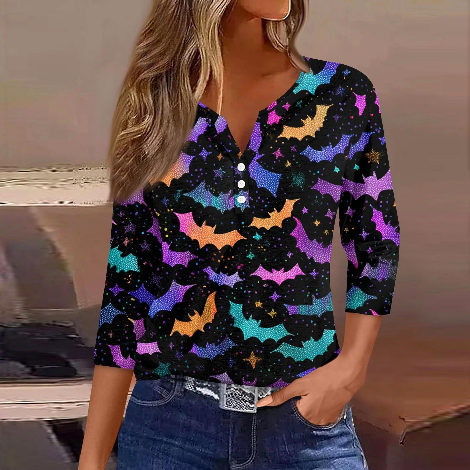 

Жен. Футболка Футболка С принтом Пуговицы Рукав 3/4Ежедневно Выходные Мода Классический Топ с v-образным вырезом Обычный XXL фиолетовый