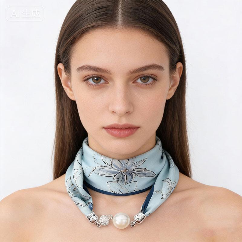 1pc Neckerchief Women Necklace Scarf Hand Wrist Magnetic Button Bag Scarves Scarves Print