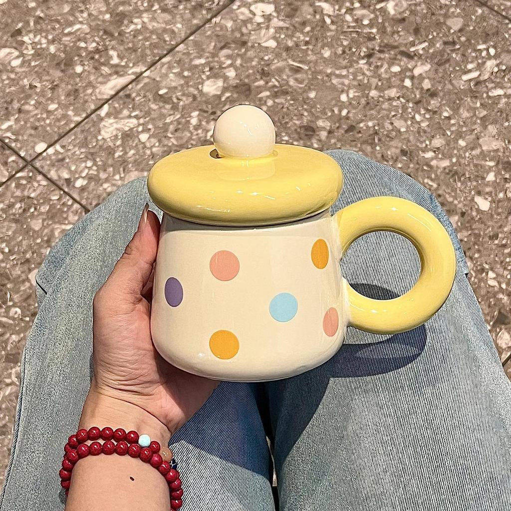 Chubby Mug with Lid Spoon Ceramic Mug Large Capacity Water Cup Couple Home Coffee Breakfast Cup Souvenir