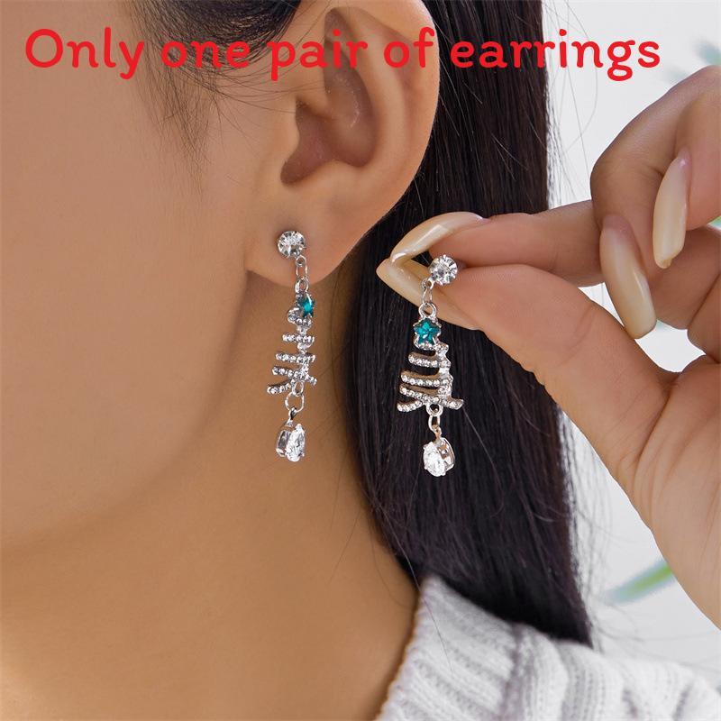 Christmas Tree And Star Drop Dangle Earrings With Ceramic Ear Pins For Womens Holiday Jewelry