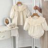 Spring Autumn Baby Girl Floral Embroidered Peter Pan Collar Long Sleeve Romper