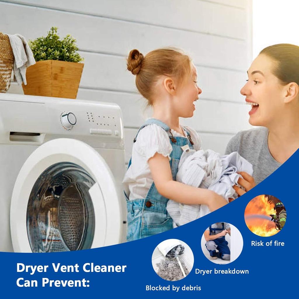 Dryer Vent Cleaner Kit, Lint Remover, Flexible Reusable Strong Nylon Rods Extends Up to 20 Feet, Lint Brush Head, Cleaning Duct Pipes, Use with or