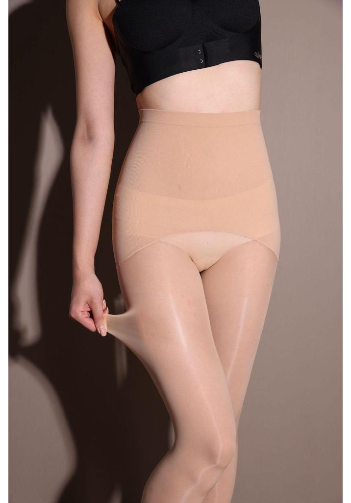 Glossy Crotchless Black Stockings: Seamless, Anti-Snag, Apple-Shaped Fit.