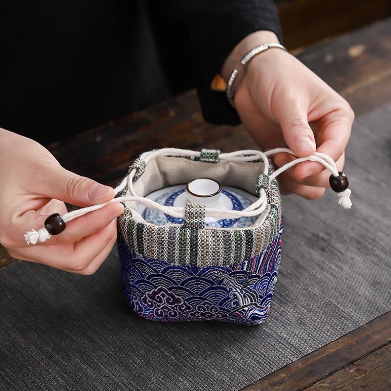 Tragbare Baumwoll-Teegeschirr-Aufbewahrungstaschen Multifunktionale Verdickte Teekanne Teetasse Stoffhüllen Reise Picknick Camping Teegeschirr Beutel