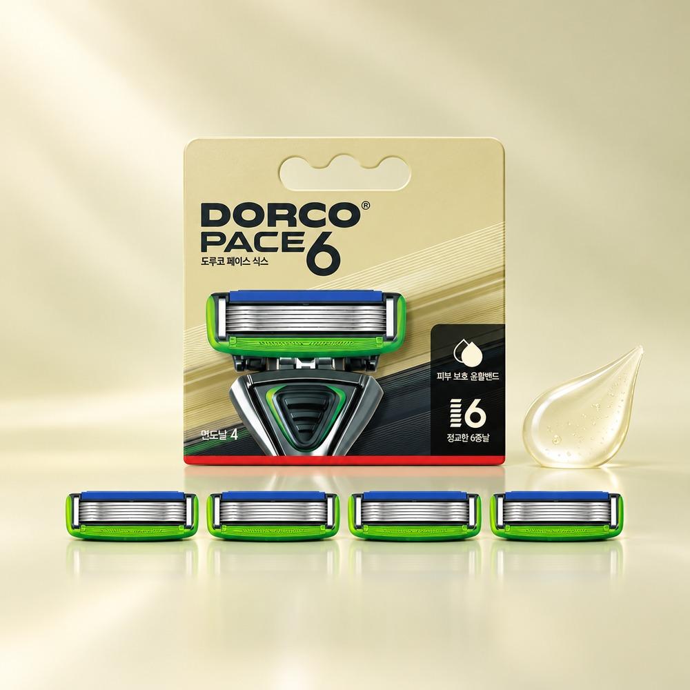 DORCO PACE 6 Razor Blade Refills, 4 Cartridges, 6-Blade, Made in Korea