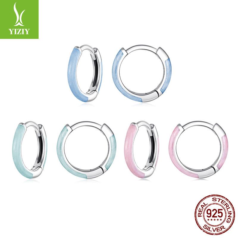 Simple Color Drop Oil Round Ear Buckle Summer Dopamine S925 Sterling Silver Earrings Earrings