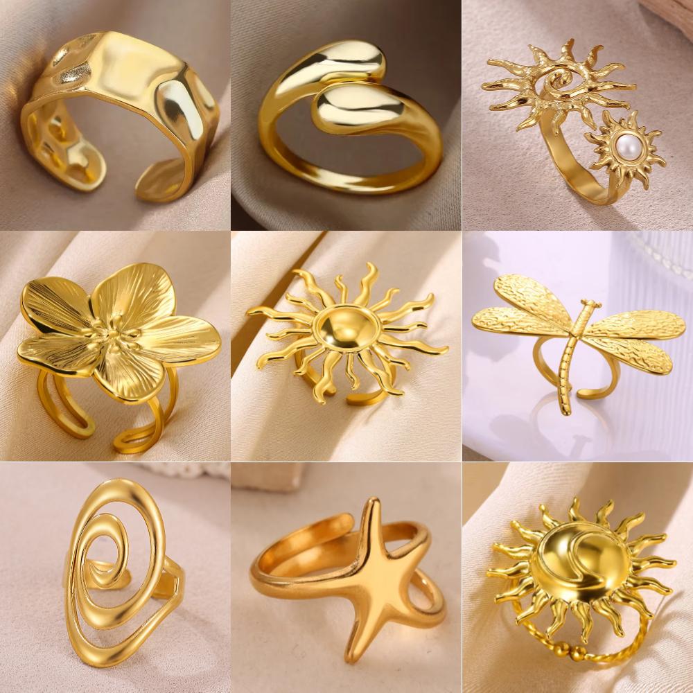 Stainless Steel Exaggerated Sunflower Ring For Women Men Fashion Gold Color Punk Flower Open Rings Romantic Jewelry Gift Anillos