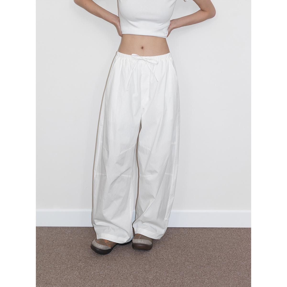 

[Shi Shi] Women s Wrinkle-Resistant Balloon Pants: Solid Color, Elastic Waist, Cotton-Feel, Loose Fit, V6467 Medium белый