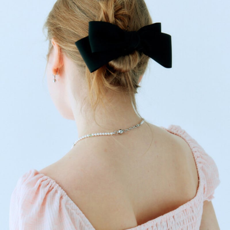 Pearlymore Ribbed Ribbon Hairpin (black)