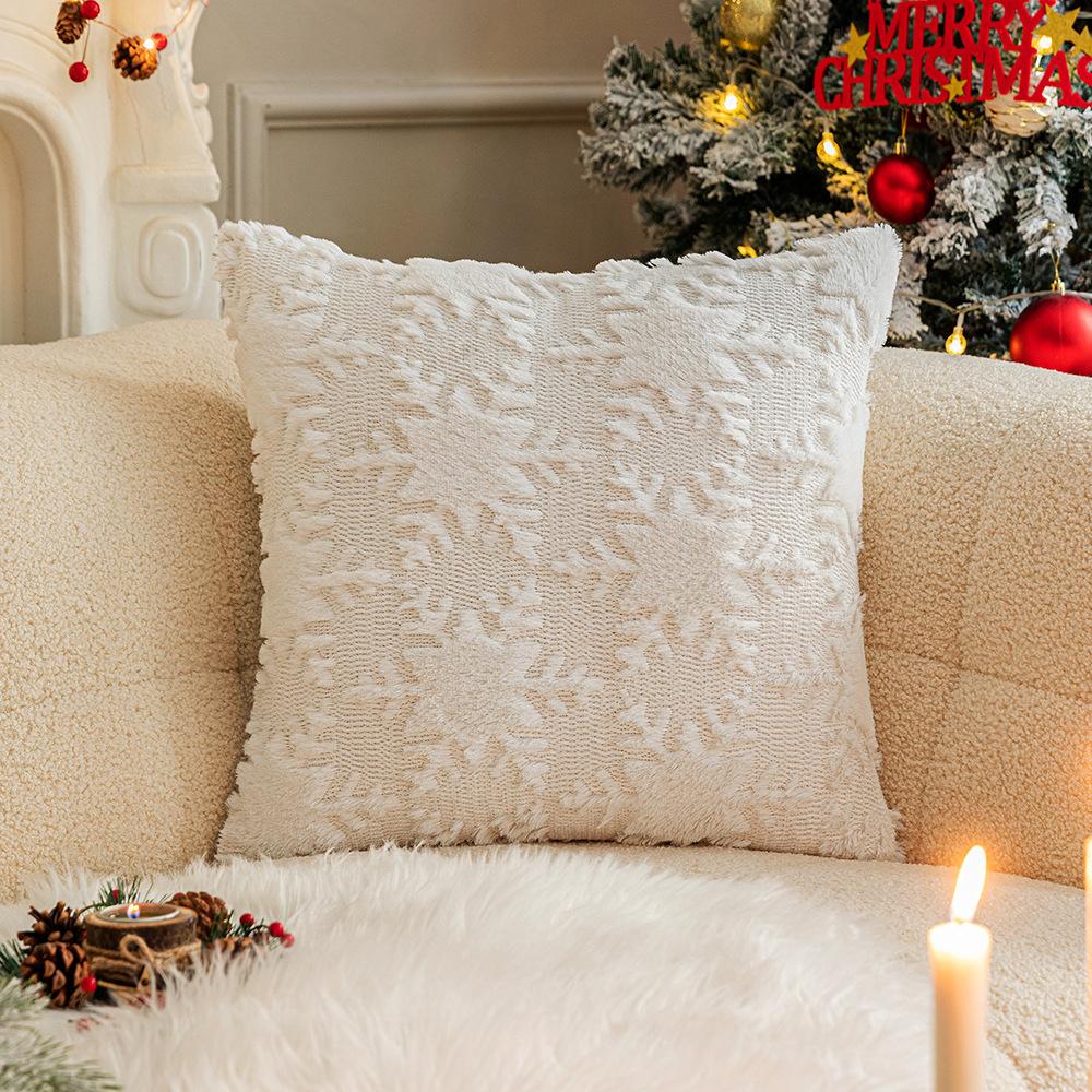 Weihnachts-Kissenbezug Plüsch Schneeflocke Weihnachtsbaum Gestickt Haar Wohnzimmer Sofa Kissen Festliche Party Dekoration Kissenbezug