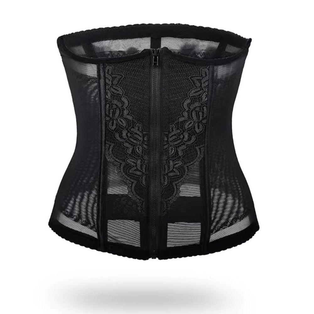 9 Steel Bones Waist Trainer Shapewear Zipper Girdle Body Shaper Lace Flower Abdominal Belt  Seaside