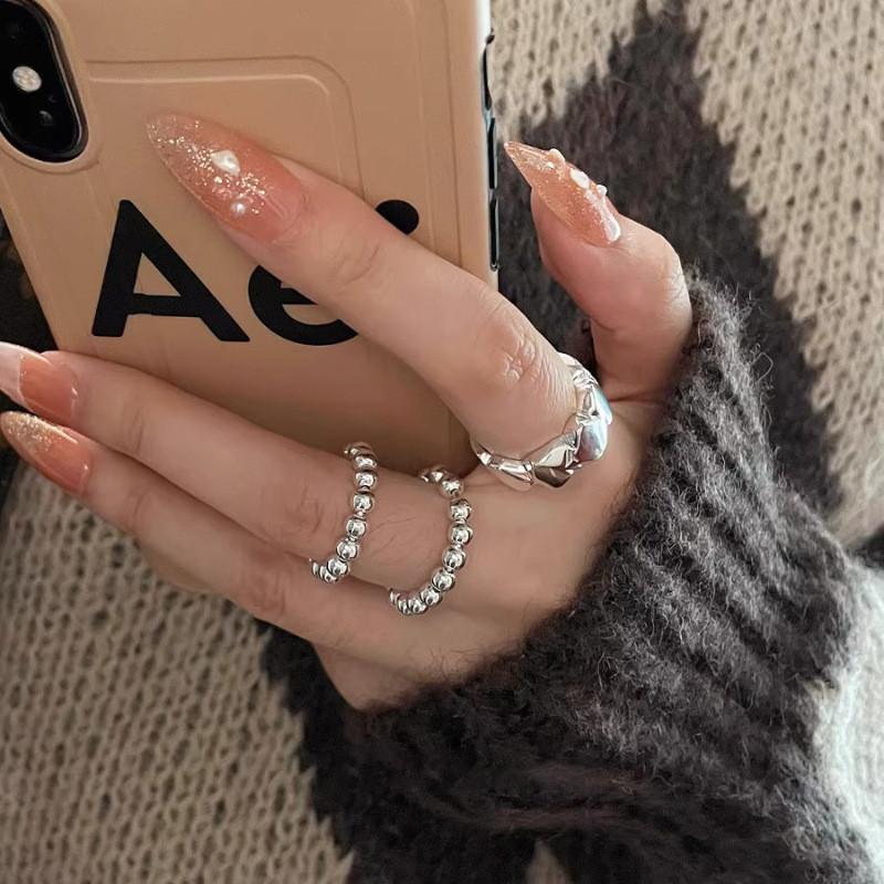 Geometric Style Adjustable Open Ring For Women Chic Minimalist Beaded Design In Silver Color Perfect For Fashionable Commute 2023 Winter Collection