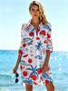 Plus Size Women's New Long Sleeve Printed Shirt Loose Fit Button Lapel Pocket Beach Printed Shirt, Plus Size Shirt