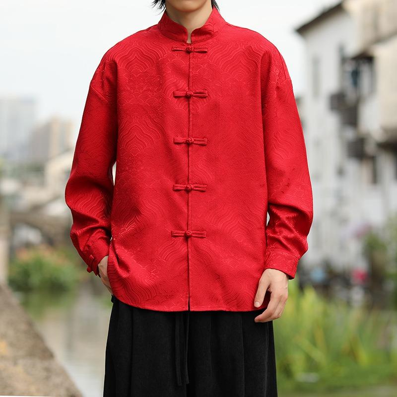 Mens Traditional Chinese Style Frog Button Tang Suit Shirt
