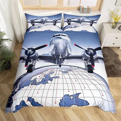3D Airplane Duvet Cover King Aircraft Transportation Bedding Set Microfiber Globe Comforter Cover Helicopter Decor Quilt Cover