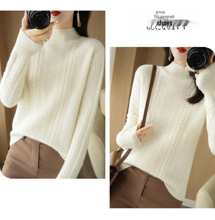 High Neck Vertical Stripe Jacquard Wool Sweater - Fashionable Cable Knit Cashmere Knitwear