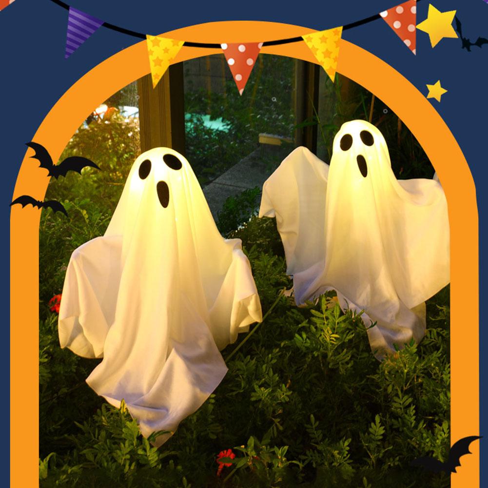 Halloween Ghost Decoration Lantern 8Modes White Cloth Ghost Stake Lights Solar Powered Spooky Cloth Ghosts Light for Patio Porch