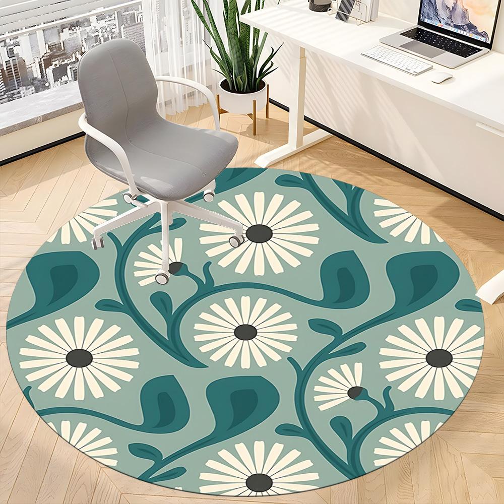 1pc Floral Pattern Office Round Area Rug, Indoor Mat Suitable For Office, Under Office Chairs Bedroom Living Room Home Decor, Room Deco