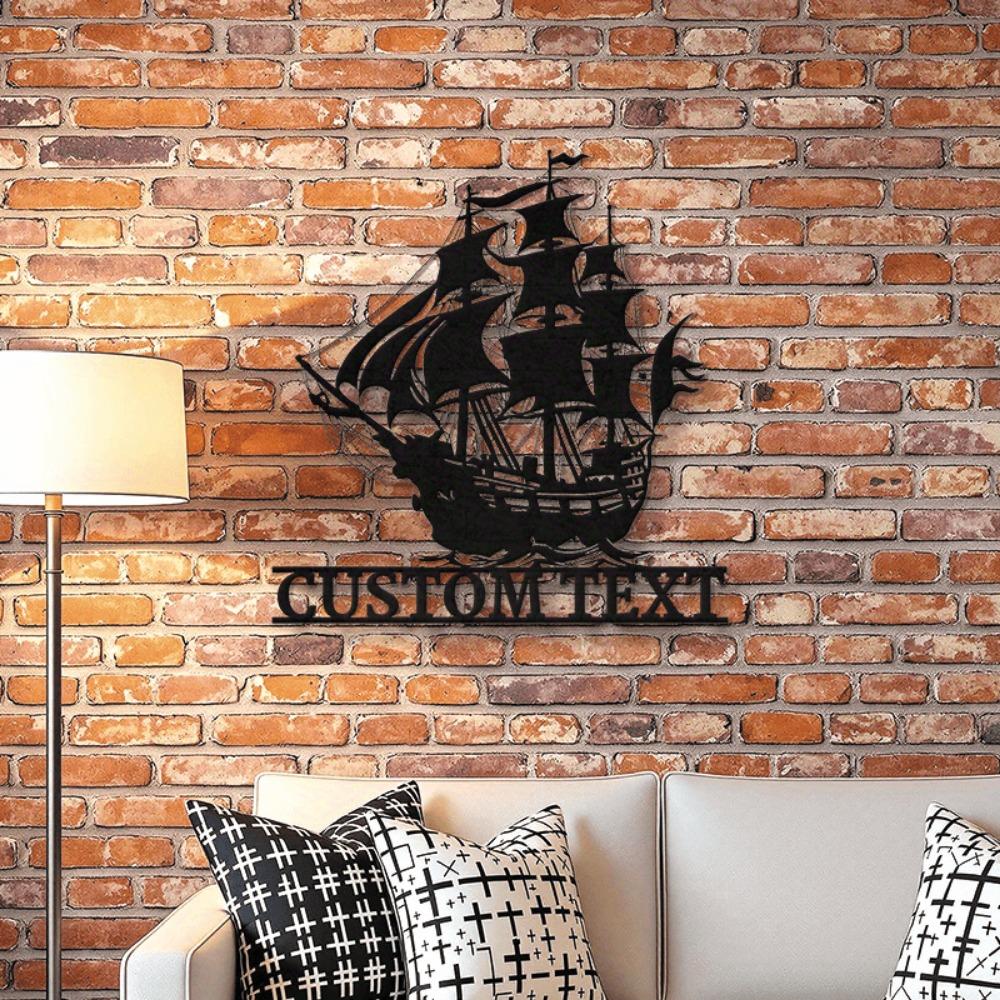 Custom Stylish Pirate Ship Wall Decor Metal Art Nautical Name Sign Home Gift