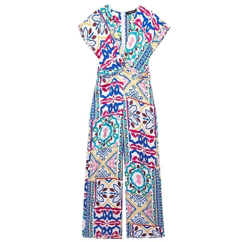 

Fashion Style Spring New Women s Clothing Slim Looking Easiest for Match Silk Satin Texture Print Jumpsuit 3013165 330 Picture color L