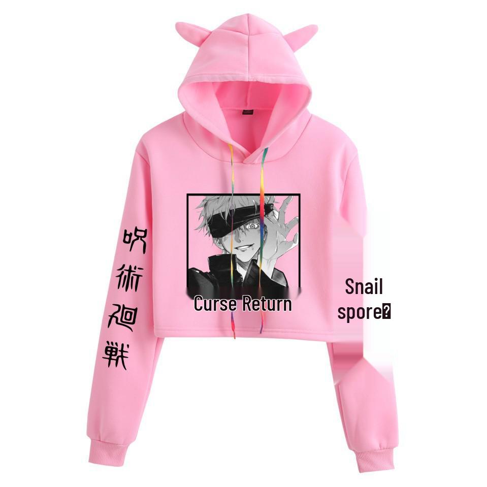 Jujutsu Kaisen Cat Ear Cropped Hoodie for Girls – Trendy Anime Fashion