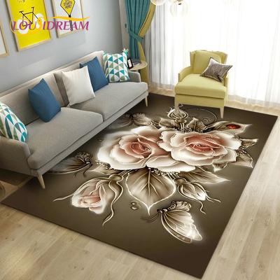 Europäischer Luxus-Teppich mit Blumen- und Rosenblättern, Teppich für Wohnzimmer, Schlafzimmer, Sofa, Fußmatte, Dekoration, rutschfeste Bodenmatte für die Küche