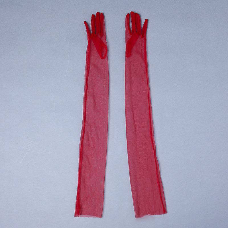 Gants Longs Ultra Fins pour Femmes 70cm Tulle Coude Mariage Fête Robe de Mariée Mitaines Transparentes Maille Vintage Noir Blanc pink