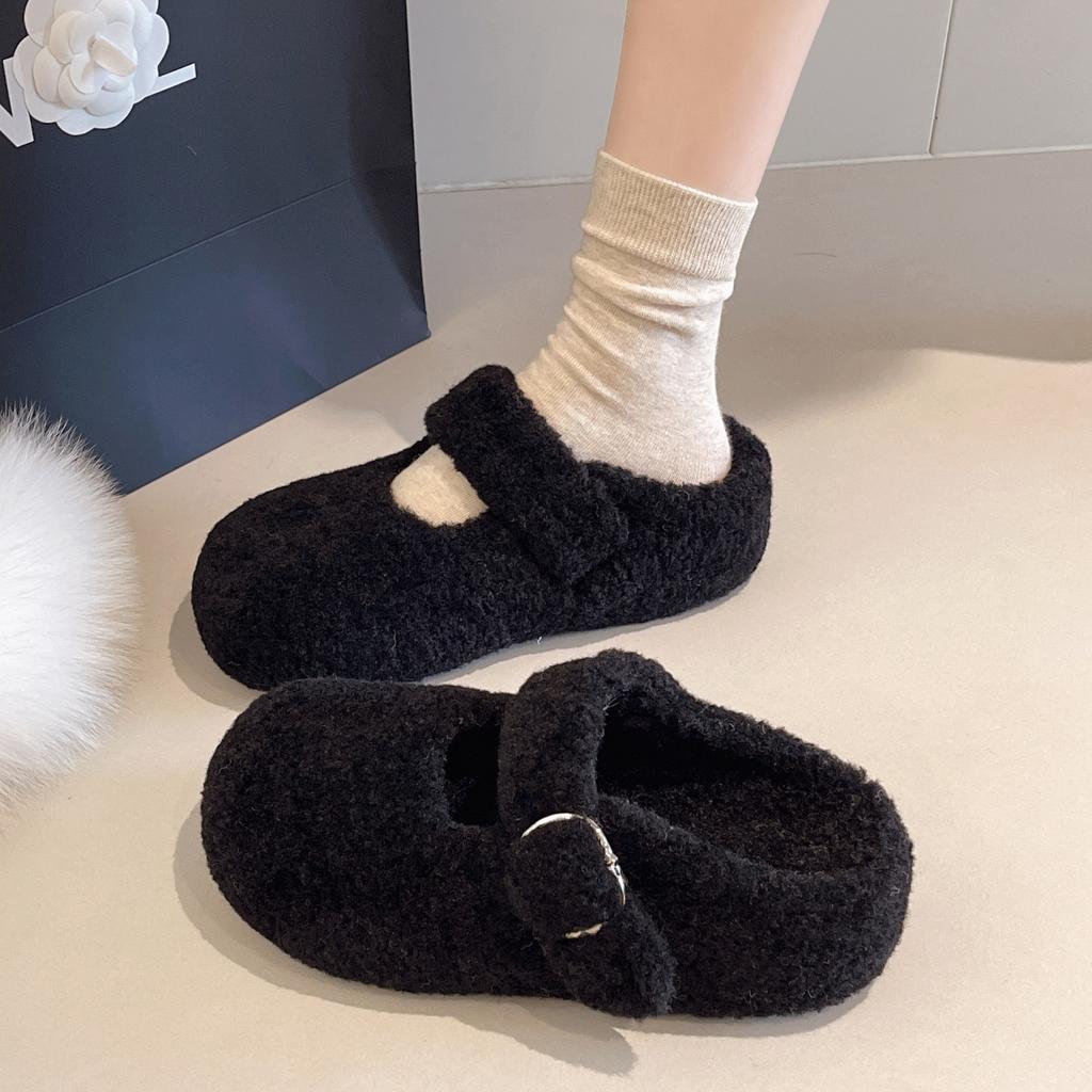Thick-soled fluffy slippers women's autumn and winter new outer wear bag head pedal small height increase warm plush cotton slippers