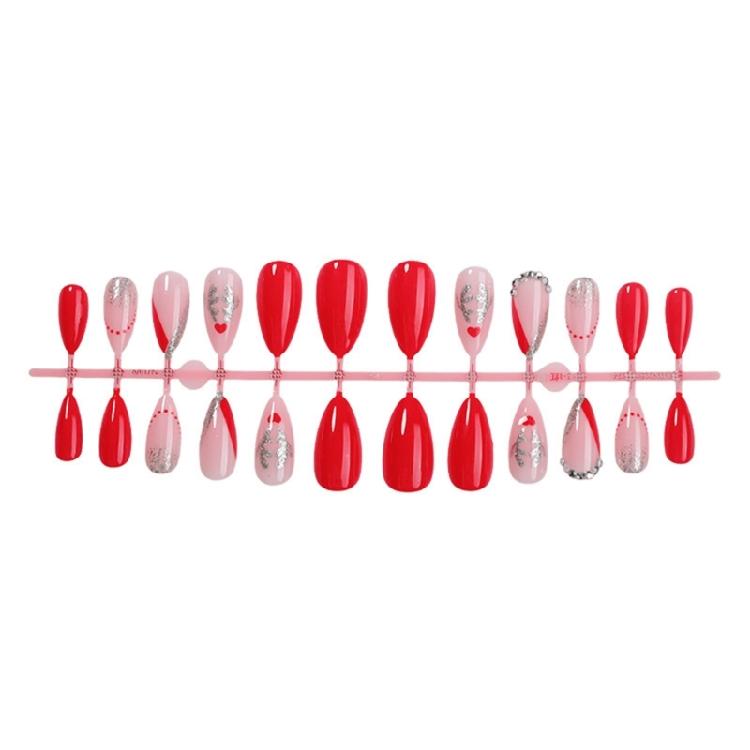 24 Pcs Lovely Elk False Nail Almond Press On Nail Christmas Full Cover Stick On Nail Manicures Supplies for Winter